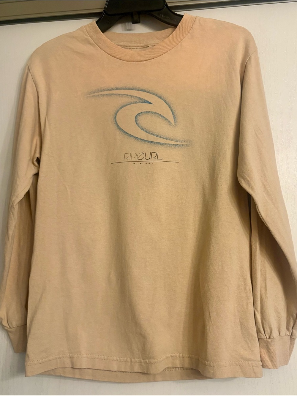 Rip Curl Beige Long Sleeve Tee with Light Blue Wave Logo